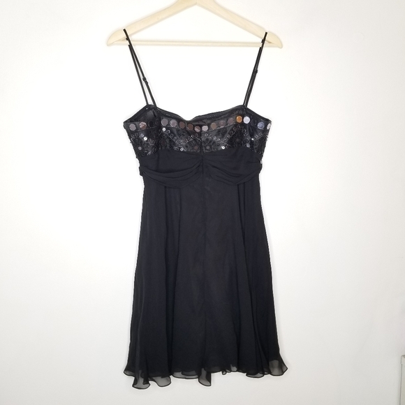 BCBGMaxAzria Silk Dress‎ Mini Chiffon Bead Sequins Cocktail Little Black Women 6 - Picture 7 of 14